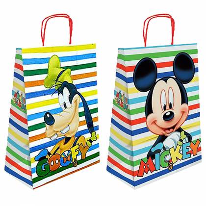 Τσάντα Δώρου Χάρτινη Mickey Άσπρη με Ρίγες (32cm) 32x24x10cm  στην Κατηγορία Τσάντες Δώρου 